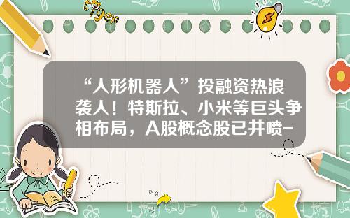 “人形机器人”投融资热浪袭人！特斯拉、小米等巨头争相布局，A股概念股已井喷-祥峰中国基金