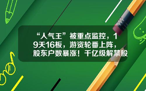 “人气王”被重点监控，19天16板，游资轮番上阵，股东户数暴涨！千亿级解禁股名单出炉，光伏组件龙头压力最大-如何快速查看股票资讯数据