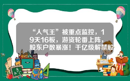 “人气王”被重点监控，19天16板，游资轮番上阵，股东户数暴涨！千亿级解禁股名单出炉，光伏组件龙头压力最大-怎么查看股票资讯号