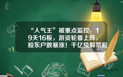 “人气王”被重点监控，19天16板，游资轮番上阵，股东户数暴涨！千亿级解禁股名单出炉，光伏组件龙头压力最大-股票信息资讯哪个好