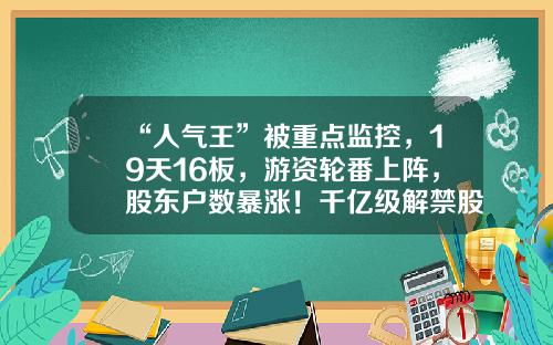 “人气王”被重点监控，19天16板，游资轮番上阵，股东户数暴涨！千亿级解禁股名单出炉，光伏组件龙头压力最大-股票资讯专业版下载