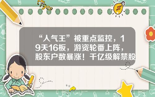“人气王”被重点监控，19天16板，游资轮番上阵，股东户数暴涨！千亿级解禁股名单出炉，光伏组件龙头压力最大-股票资讯哪个网站最好看
