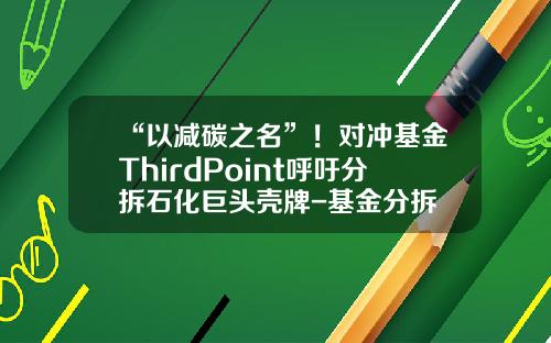 “以减碳之名”！对冲基金ThirdPoint呼吁分拆石化巨头壳牌-基金分拆