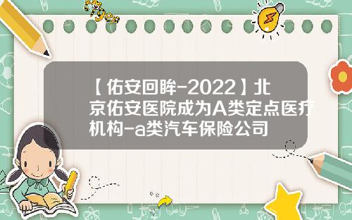 【佑安回眸-2022】北京佑安医院成为A类定点医疗机构-a类汽车保险公司
