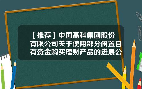 【推荐】中国高科集团股份有限公司关于使用部分闲置自有资金购买理财产品的进展公告-信托公司内部控制