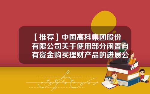 【推荐】中国高科集团股份有限公司关于使用部分闲置自有资金购买理财产品的进展公告-衍生证券基金