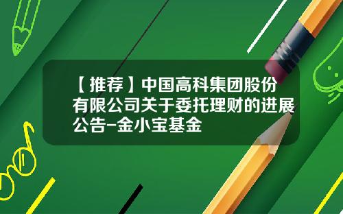 【推荐】中国高科集团股份有限公司关于委托理财的进展公告-金小宝基金