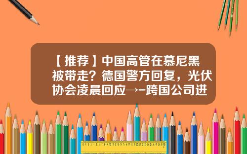 【推荐】中国高管在慕尼黑被带走？德国警方回复，光伏协会凌晨回应→-跨国公司进入中国