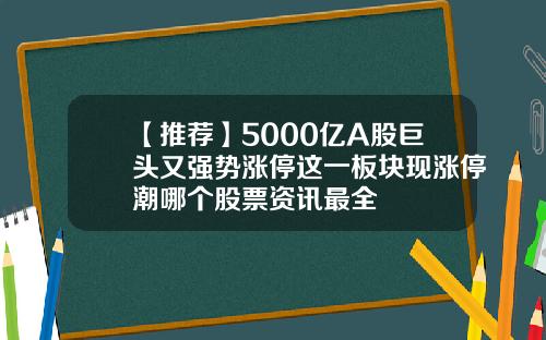 【推荐】5000亿A股巨头又强势涨停这一板块现涨停潮哪个股票资讯最全