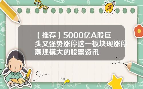【推荐】5000亿A股巨头又强势涨停这一板块现涨停潮规模大的股票资讯