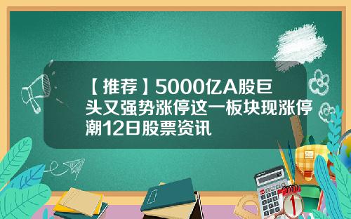 【推荐】5000亿A股巨头又强势涨停这一板块现涨停潮12日股票资讯