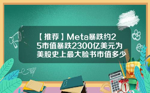 【推荐】Meta暴跌约25市值暴跌2300亿美元为美股史上最大脸书市值多少