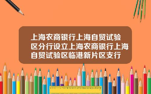 上海农商银行上海自贸试验区分行设立上海农商银行上海自贸试验区临港新片区支行