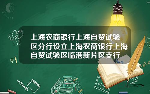 上海农商银行上海自贸试验区分行设立上海农商银行上海自贸试验区临港新片区支行
