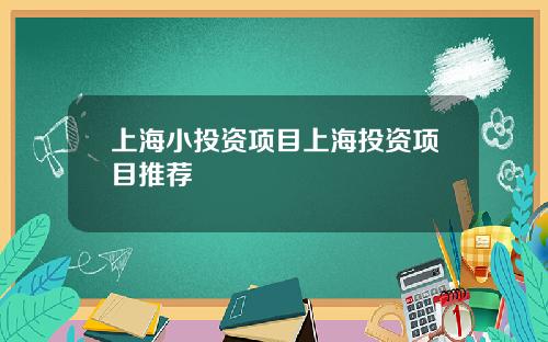 上海小投资项目上海投资项目推荐