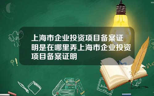 上海市企业投资项目备案证明是在哪里弄上海市企业投资项目备案证明