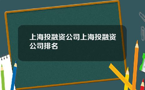 上海投融资公司上海投融资公司排名
