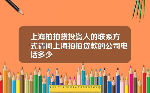 上海拍拍贷投资人的联系方式请问上海拍拍贷款的公司电话多少