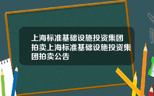 上海标准基础设施投资集团拍卖上海标准基础设施投资集团拍卖公告