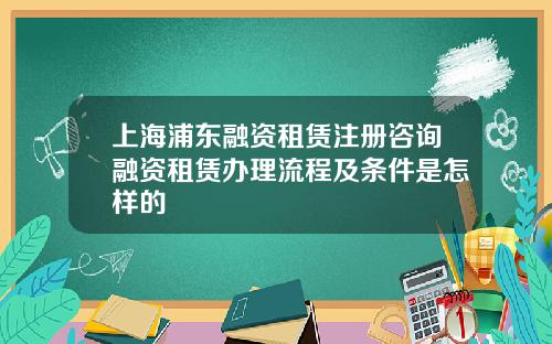 上海浦东融资租赁注册咨询融资租赁办理流程及条件是怎样的