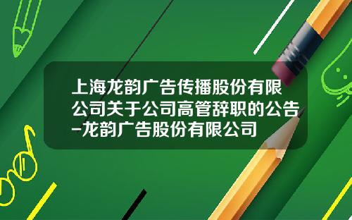上海龙韵广告传播股份有限公司关于公司高管辞职的公告-龙韵广告股份有限公司