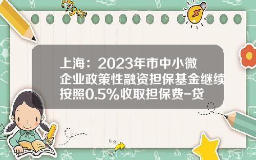 上海：2023年市中小微企业政策性融资担保基金继续按照0.5%收取担保费-贷款担保基金