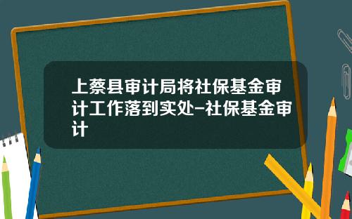 上蔡县审计局将社保基金审计工作落到实处-社保基金审计