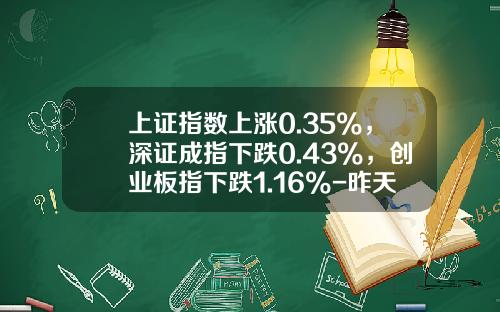 上证指数上涨0.35%，深证成指下跌0.43%，创业板指下跌1.16%-昨天上证指数是多少