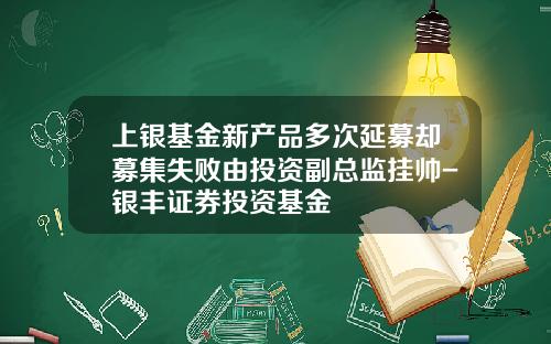 上银基金新产品多次延募却募集失败由投资副总监挂帅-银丰证券投资基金