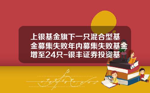 上银基金旗下一只混合型基金募集失败年内募集失败基金增至24只-银丰证券投资基金