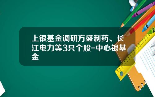 上银基金调研方盛制药、长江电力等3只个股-中心银基金