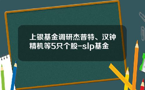 上银基金调研杰普特、汉钟精机等5只个股-slp基金