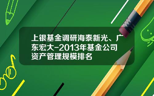 上银基金调研海泰新光、广东宏大-2013年基金公司资产管理规模排名