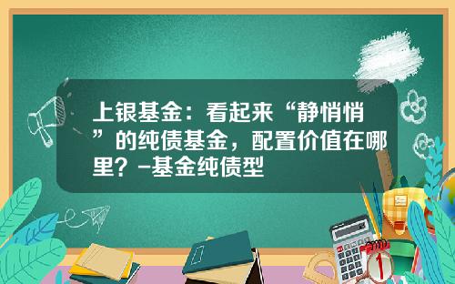 上银基金：看起来“静悄悄”的纯债基金，配置价值在哪里？-基金纯债型