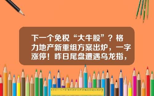 下一个免税“大牛股”？格力地产新重组方案出炉，一字涨停！昨日尾盘遭遇乌龙指，科拓生物早盘又涨回来了......-重组开盘一般多少涨停