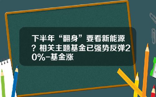 下半年“翻身”要看新能源？相关主题基金已强势反弹20%-基金涨