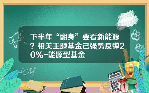 下半年“翻身”要看新能源？相关主题基金已强势反弹20%-能源型基金