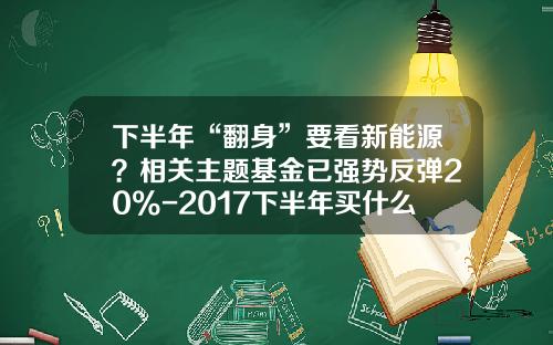 下半年“翻身”要看新能源？相关主题基金已强势反弹20%-2017下半年买什么基金