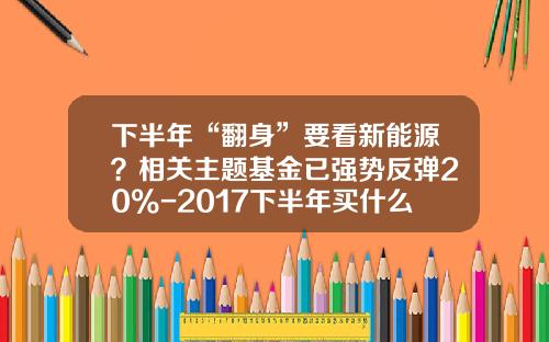 下半年“翻身”要看新能源？相关主题基金已强势反弹20%-2017下半年买什么基金