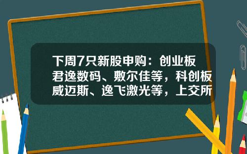 下周7只新股申购：创业板君逸数码、敷尔佳等，科创板威迈斯、逸飞激光等，上交所主板浙江荣泰-东方资讯有哪些股票上市