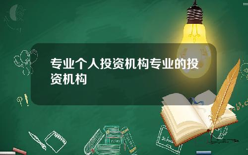 专业个人投资机构专业的投资机构