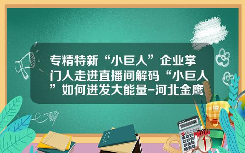 专精特新“小巨人”企业掌门人走进直播间解码“小巨人”如何迸发大能量-河北金鹰食品有限公司