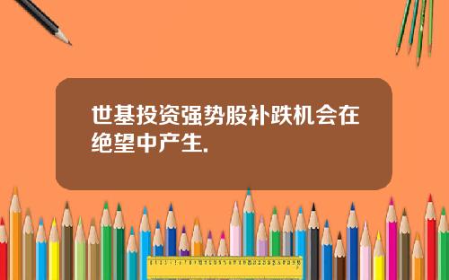 世基投资强势股补跌机会在绝望中产生.