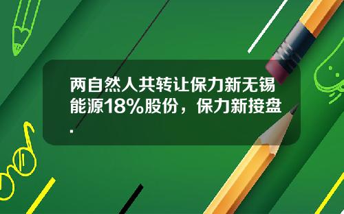 两自然人共转让保力新无锡能源18%股份，保力新接盘.