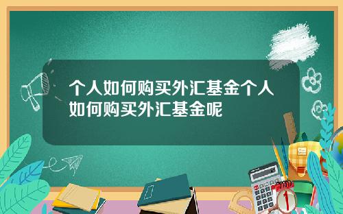 个人如何购买外汇基金个人如何购买外汇基金呢