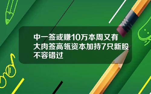 中一签或赚10万本周又有大肉签高瓴资本加持7只新股不容错过