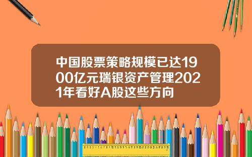 中国股票策略规模已达1900亿元瑞银资产管理2021年看好A股这些方向