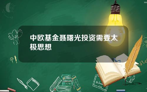中欧基金聂曙光投资需要太极思想