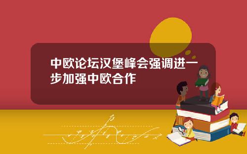 中欧论坛汉堡峰会强调进一步加强中欧合作