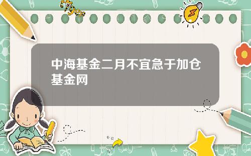 中海基金二月不宜急于加仓基金网